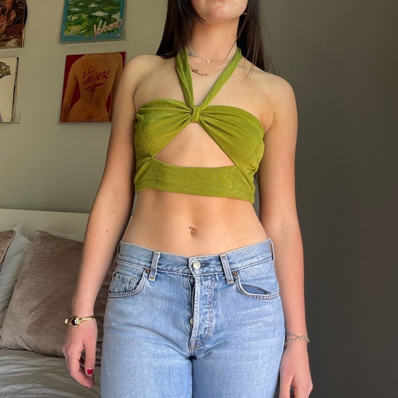 Green crop top bandeau/halter - Picture 5 of 5
